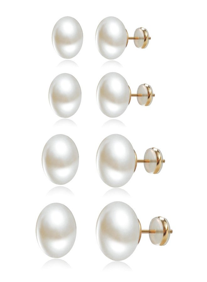 Sanglarst 4 Pairs Pearl Stud Earrings 14K Plated Gold Sterling Silver Post Hypoallergenic Earring stud Round Large size Simulated pearl 8mm-14mm Set Earrings for women - Image 1